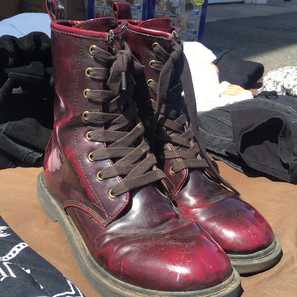 Ankle Red and Black Combat Boots
